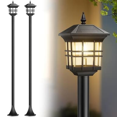 PARTPHONER 78" Solar Lamp Post Light Outdoor 2 Pack, Black Waterproof Post Solar Street Lights, Pole Light Decorative for Yard Garden Patio Lawn Driveway (Bulbs Included)