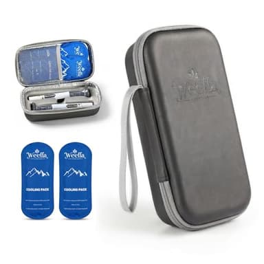 weefla Hard Shell Insulated Cooler Travel Case for Zepbound or Mounjaro Injector Pens, TSA Approved Cold Pack, Easy to Clean, Compact Syringe Box Holder for Trip & Daily Use (Gray, Dual)