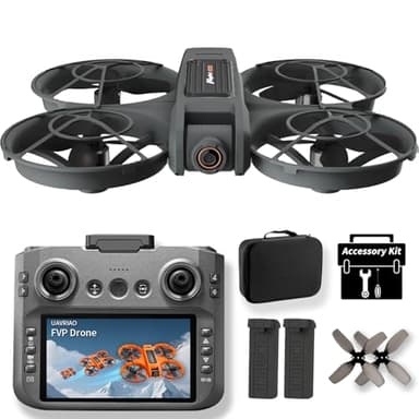 UAVRIAO 4.5" HD Screen Remote Control Drone with 2K Dual Camera & Brushless Motors, 360° Protection Safety Quadcopter, Auto Hovering, 3D Flips, Headless Mode, Follow Me, LED Light, WiFi FPV, 2 Batteries 30 Min Flight, Great Gift for Adults, Kids, Beginners