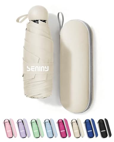 Seniny Mini Portable Travel Umbrella with Case - Compact Umbrellas for Rain & Sun UV Protection for Backpack Pocket, Lightweight Folding Small Umbrella, Tiny Purse Size UV Blocker for Kids Women Girls