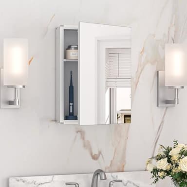 Keonjinn Medicine Cabinet 14 x 18 in, Assembly Required, Bathroom Medicine Cabinets Mirror, Lightweight, One Shelve Only, Surface Mount or Recessed, Tempered Glass