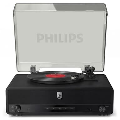 Philips Record Player, All-in-One Bluetooth Turntable with Built-in Speakers, 3-Speed Belt-Drive Vinyl Record Player, Audio-Technica Stylus, Wireless Streaming in & Out, RCA/AUX/Headphone, Auto-Stop