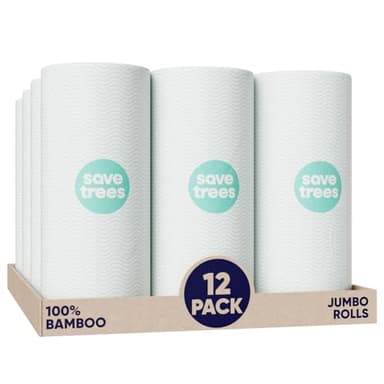Save Trees Bamboo Paper Towels 12pk - 1800 Sheets Paper Towel Rolls Ultra Absorbent & Durable EcoTowels - FSC-Certified, Vegan Bamboo Kitchen Rolls