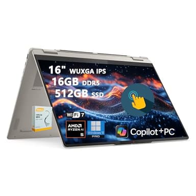 Lenovo Yoga 7 2-in-1 Copilot+ AI PC Laptop | 16" WUXGA IPS Touch | AMD Ryzen AI 5 340 (Up to 50 Tops) | 16GB DDR5 512GB SSD | for Creator Business Professional Wi-Fi 7 Win11 Pro w/DLCA Accessory