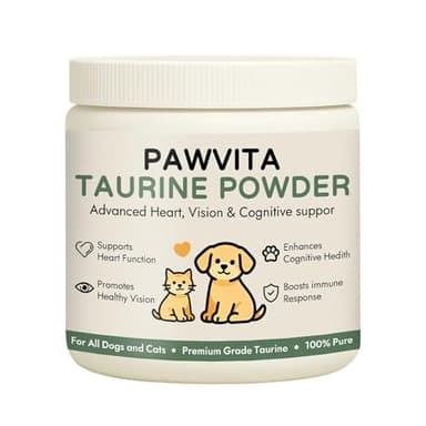 Pawvita Taurine Supplement – 99.9% Pure Taurine Powder for All Dogs and Cats，Advanced Heart, Vision & Cognitive suppor, Easy to Mix in Food200g(1)