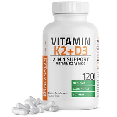 Bronson Vitamin K2 (MK7) with D3 Supplement Non-GMO Formula 5000 IU Vitamin D3 & 90 mcg K2 MK-7 Easy to Swallow D & K Complex, 120 Capsules
