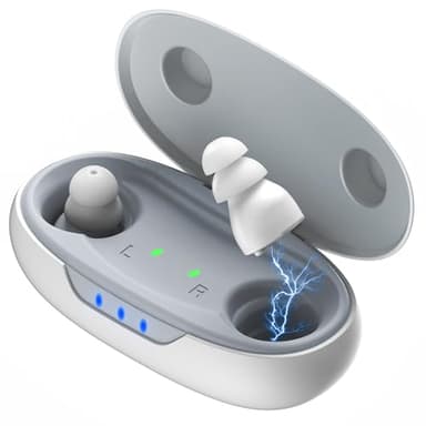 OTC Hearing Aids for Seniors & Adults - Rechargeable, 80+ Hour Battery Life, Advanced Noise Cancellation, 3-Level Volume & Memory, Clear Sound, Comfort-Fit, LED Display (White)