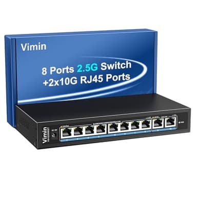 10-Port 10G/2.5G Ethernet Switch with Dual 10GBASE-T, Vimin 8X 2.5G +2 x 10Gb RJ45 Ports Unmanaged Switch, 80Gbps Capacity, 10G Switch Desktop/Wall Mount Network Switch for NAS, PC, Wireless AP