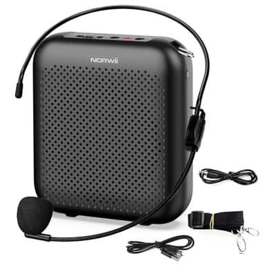 Norwii Bluetooth Voice Amplifier, Power Amplifiers, Portable Mini Wired Microphone Headset for Teacher Classroom & Outdoor Lectures, Teaching, Tour Guides, USB-C Rechargeable - 2000mAh, Black
