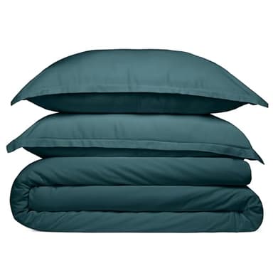 Cosy House Collection 100% Rayon Derived from Bamboo Duvet Cover Set - Cooling, Breathable, Soft & Smooth Sateen Weave Set with Shams (Full/Queen, Dark Teal)