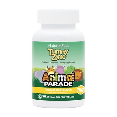 NaturesPlus Animal Parade Source of Life Children's Chewable Digestive Aid - Tropical Fruit Flavor - 90 Animal Shaped Tablets - Contains Live Probiotics - Vegetarian, Gluten-Free - 90 Servings