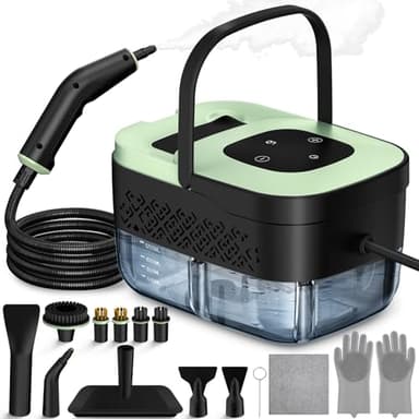Steam Cleaner, Portable Steamer for Cleaning with 16pcs Accessories, 6-Level Adjustable, 15s Heat-Up, Handheld Steam Cleaner for Home for Tile, Grease, Dirt, Grout, Car Detailing, Green