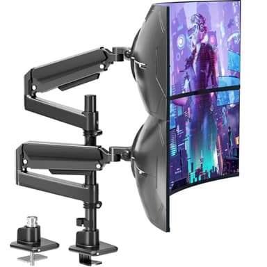 MOUNTUP Dual Monitor Stand Fits 49 45 42 40 39 34 32 Inch Screens, Heavy Duty Dual Monitor Arm Holds 7.7-44 lbs, Vertical Stacked Monitors Mount, Full Motion, Height Adjustable, VESA Mount