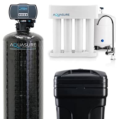 Aquasure 64,000 Grains Whole House Water Filter Bundle with Automatic Digital Metered Control Softener and 75 GPD RO Reverse Osmosis Drinking System | Removes Hardness | Ideal for 4-6+ bathrooms
