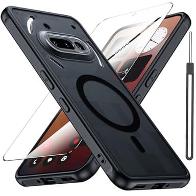 Wsaurbnit Magnetic Case for Nothing Phone 3a 2025 with Screen Protector [Compatible with Magsafe][Wrist Strap] Translucent Matte Slim Protective Phone Cover(Black)