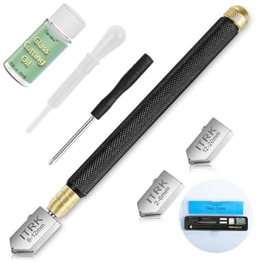 Glass Cutter 2mm-20mm & Glass Cutting Oil, Professional Upgrade Glass Cutters Tools with Carbide Tip & Automatic Oil Feed, Pencil Style Ergonomic Tool for Cutting Thick Glass, Tiles, Mirror, Mosaic