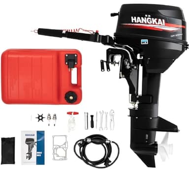HANGKAI 12 hp Outboard Motor, Short Shaft 169CC 12hp 2 Stroke Outboard Motor With Water Cooling System Fishing Boat Engine With Fuel Tank (12 HP Short Shaft+tank)