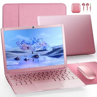 G-Anica Laptop Computer, win11 Laptop, 8GB+128GB, Celeron Dual core Processors, 10" Laptops, Bluetooth WiFi Webcam mini HDMI, and Laptop Bag,Mouse, Mouse Pad, Headphone（Rose Gold）