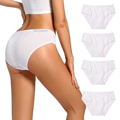 Reljoyinn Women’s 100% Cotton Disposable Underwear Mid waist Panties for Travel Hospital Stays Underpants White (10pack)(Large32-37 inch waist)