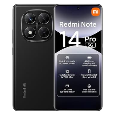 XIAOMI Redmi Note 14 Pro 5G + 4G LTE (for Tmobile Mint Tello & Global) (512GB + 12GB) NFC 6.67" 120Hz 200MP Pro AI Camera Model 24090RA29G Unlocked Dual Sim (Midnight Black)