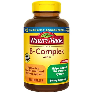 Nature Made Super B Complex with Vitamin C & Folic Acid, B Complex Vitamins for Women and Men, Dietary Supplement for Immune Support, 360 Tablets, 360 Day Supply