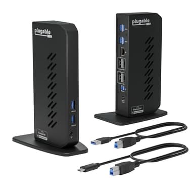 Plugable Dual DisplayPort & HDMI Docking Station - USB 3.0 & USB-C Laptop Dock for Dual Monitors, DisplayLink, Mac (Driver Required), ChromeOS & Windows, Gigabit Ethernet and Audio (UD-6950Z)