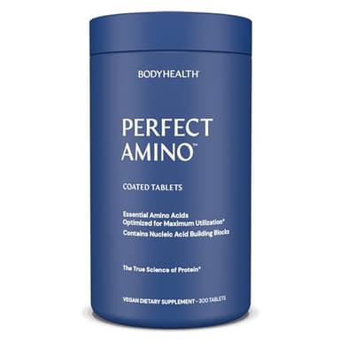 BodyHealth PerfectAmino (300 ct) Easy to Swallow Tablets, Essential Amino Acids Supplement with BCAAs, Vegan Protein for Pre/Post Workout & Muscle Recovery with Lysine, Tryptophan, Leucine, Methionine