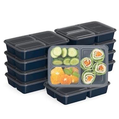 Bentgo Prep - 20-Piece 3-Compartment Reusable Meal Prep Containers with Lids, PFAS & BPA Free Materials, Durable, Microwave, Freezer, & Dishwasher Safe To Go Food Storage (Navy Blue)