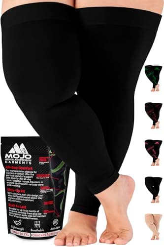 Mojo - Compression Socks Footless for Women and Men 20-30mmHg - Medical Compression Support Hose for Thrombosis, Lymphedema, Circulation - Black, Large - A609