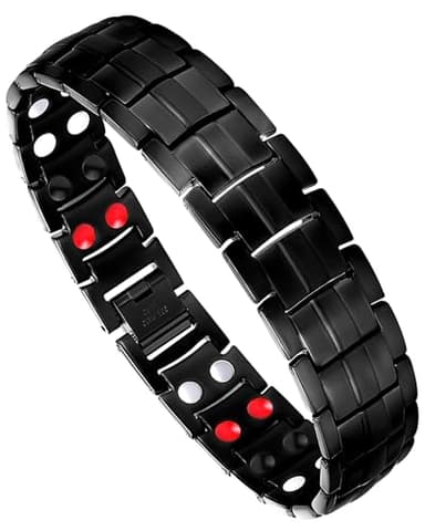 Feraco Mens Magnetic Bracelet Titanium Steel Magnetic Bracelet with Double Row 4 Elements Magnets,Father's Day Gifts