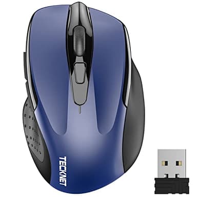 TECKNET Wireless Mouse, 2.4G Ergonomic Optical Mouse, Computer Mouse for Laptop, PC, Computer, Chromebook, Notebook, 6 Buttons, 24 Months Battery Life, 2600 DPI, 5 Adjustment Levels - Blue
