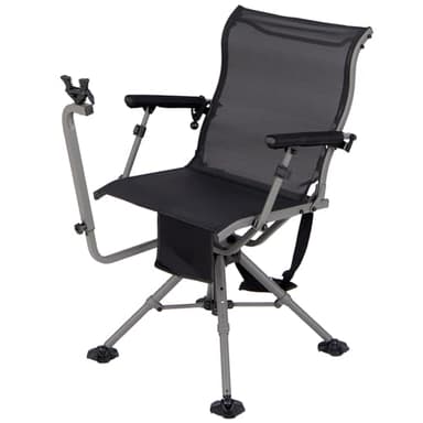 Tangkula Hunting Chair with Shooting Rest, 360° Swivel Hunting Seat with 4 Extendable Aluminum Legs, Adjustable Gun Rest, Portable Hunting Blind Chairs with Carrying Strap for Outdoor Activities