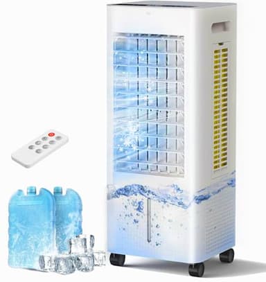 Evaporative Air Cooler with Remote & Timer, 2200+ CFM Portable Fan That Blows Cold Air for Large Room, Home Office, Bedroom - 2.1Gal High-Capacity Tank, 3 Modes, Whisper Quiet 30dB & Sleep Mode