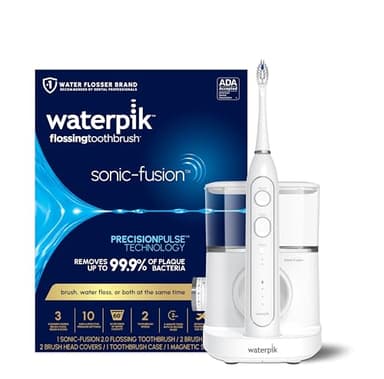 Waterpik Sonic-Fusion 2.0 Professional Flossing Electric Toothbrush with Water Flosser Combo Two In One, For Daily Gum Care and Cleaning Teeth, Braces, Implants, White SF-04CD010-1, Packaging May Vary