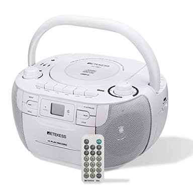 Retekess TR621 CD and Cassette Player Combo, Boombox CD Player for Home, AM/FM, Tape Recording, TF/USB Drive, AC or D Battery Powered, Headphone Jack, Stereo Sound (White)