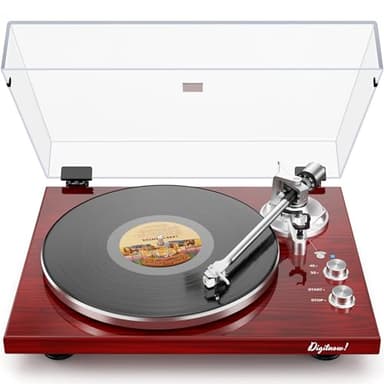 Belt Drive Turntable for Vinyl Record Player, Bluetooth Output, Built-in Phono Preamp, USB Digital Output, Magnetic Cartridge, 33/45 RPM, High-Gloss Wood Design, No Built-in Speakers(Red)