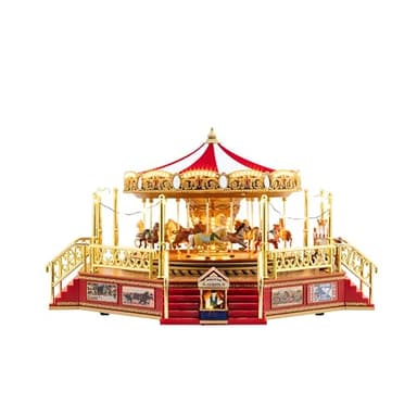 Mr. Christmas Gold Label Animated and Musical Carousel, Christmas Decoration, LED Lights, Plays 50 Songs, 8 Inch, Red