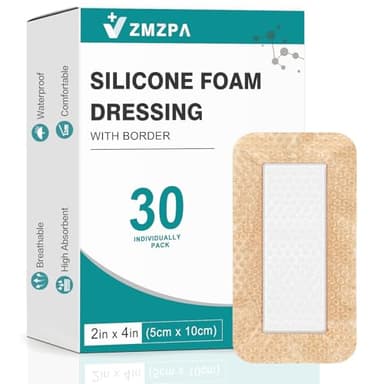 30 Pcs Silicone Foam Dressing 2x4 Gentle Border, Super Absorbent Wound Dressing, Bed Sore Patches, Waterproof Silicone Bandages for Wounds Care, Self Adhesive Pressure Sore Pads