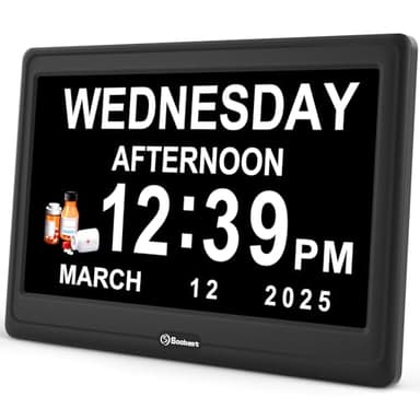 Soobest 12” Dementia Digital Clock for Seniors Extra Large, 20 Alarm Reminders Date Day Time Display for Elderly Memory Loss Alzheimers, Electric Calendar Clock, Auto DST, 1024 * 600P HD