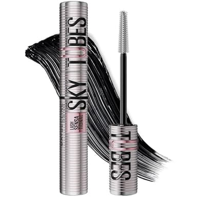 Maybelline Lash Sensational Sky Tubes Tubing Mascara, Extension-Like Lengthening Mascara, 24HR Eye Makeup with Shea Butter & Castor Oil, Very Black, 1 Count