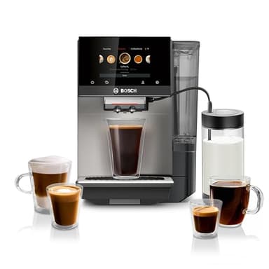 Bosch 800 Series Fully Automatic Espresso and Coffee Machine – 36 Drinks with Coffee World, Cold Brew, Double Cup, Milk Hose, Glass Milk Container, in Metallic Silver TPU60501