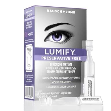 LUMIFY Preservative Free Eye Drops for Red Eyes, Redness Reliever for Sensitive Eye, Brighter and Whiter Looking Eyes, Works in 1 Minute & Lasts Up to 8 Hours, 20 Single-Use Vials