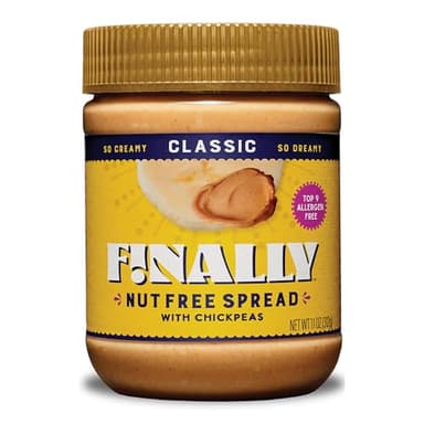 Classic Finally Nut Free Spread - Peanut Butter Alternative Without Nuts - Vegan, Top-9 Allergen-Free, Gluten-free, Dairy-Free, Soy-Free, Kosher - Made with USA-Grown Chickpeas - 11oz Jar