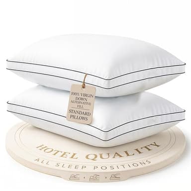 LANE LINEN Bed Pillows Standard Size Set of 2, Medium Soft Support Gusseted Hotel Pillows, Down Alternative Standard Pillow for Side Sleepers, Machine Washable, Comfortable for Quality Sleep - White