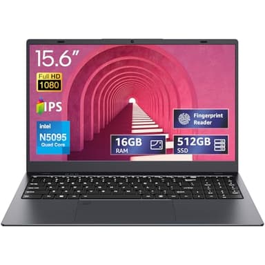 UOWAMOU 15.6-inch, 16GB RAM, 512GB SSD, FHD IPS Display Laptop Computer, N5095 Quad Core, 2.4/5G WiFi, BT4.2 Backlit and Fingerprint, Lightweight and Portable