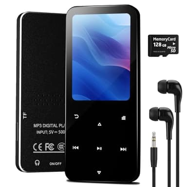 144GB MP3 Player, Bluetooth 5.2 Music Player, HiFi Sound Digital Music, Built-in HD Speaker, FM Radio, Voice Recorder, Earphones Included, MP3 Player for Friends, Kids, Students, Seniors (Black)
