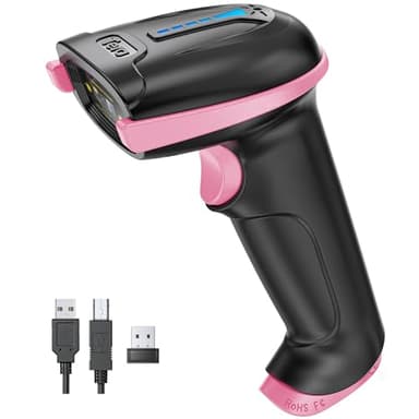 Tera Barcode Scanner Wireless Versatile 2-in-1 (2.4Ghz Wireless+USB 2.0 Wired) with Battery Level Indicator, 328 Feet Transmission Distance Rechargeable 1D Laser Bar Code Reader Handheld 5100 Pink