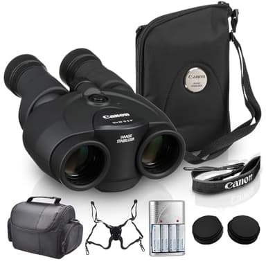Canon 10x30 is II Image Stabilized Binoculars Bundle | 10x Magnification with Optical Image Stabilization, Sharp Optics & Lightweight Design | for Travel & Birdwatching (9525B002) + Harness + More