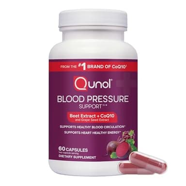 Qunol Blood Pressure Support, 3 in 1 Beets + CoQ10 + Grape Seed Extract, Beet Root Capsules that Supports Healthy Blood Circulation & Heart Healthy Energy, 60 Count (Pack of 1)