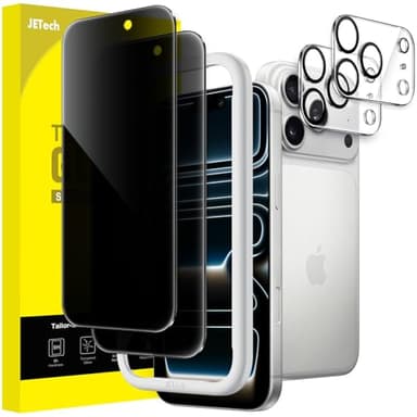 JETech Privacy Screen Protector for iPhone 17 Pro 6.3-Inch with Camera Lens Protector, Anti-Spy Tempered Glass Film, Easy Installation Tool, 2-Pack Each